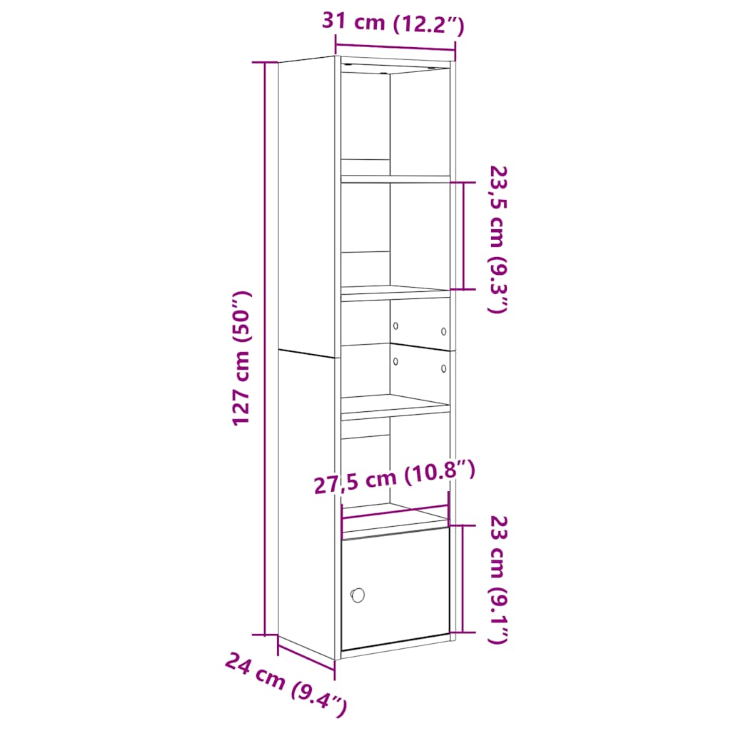 Bücherregal Weiß 31x24x127 cm Holzwerkstoff