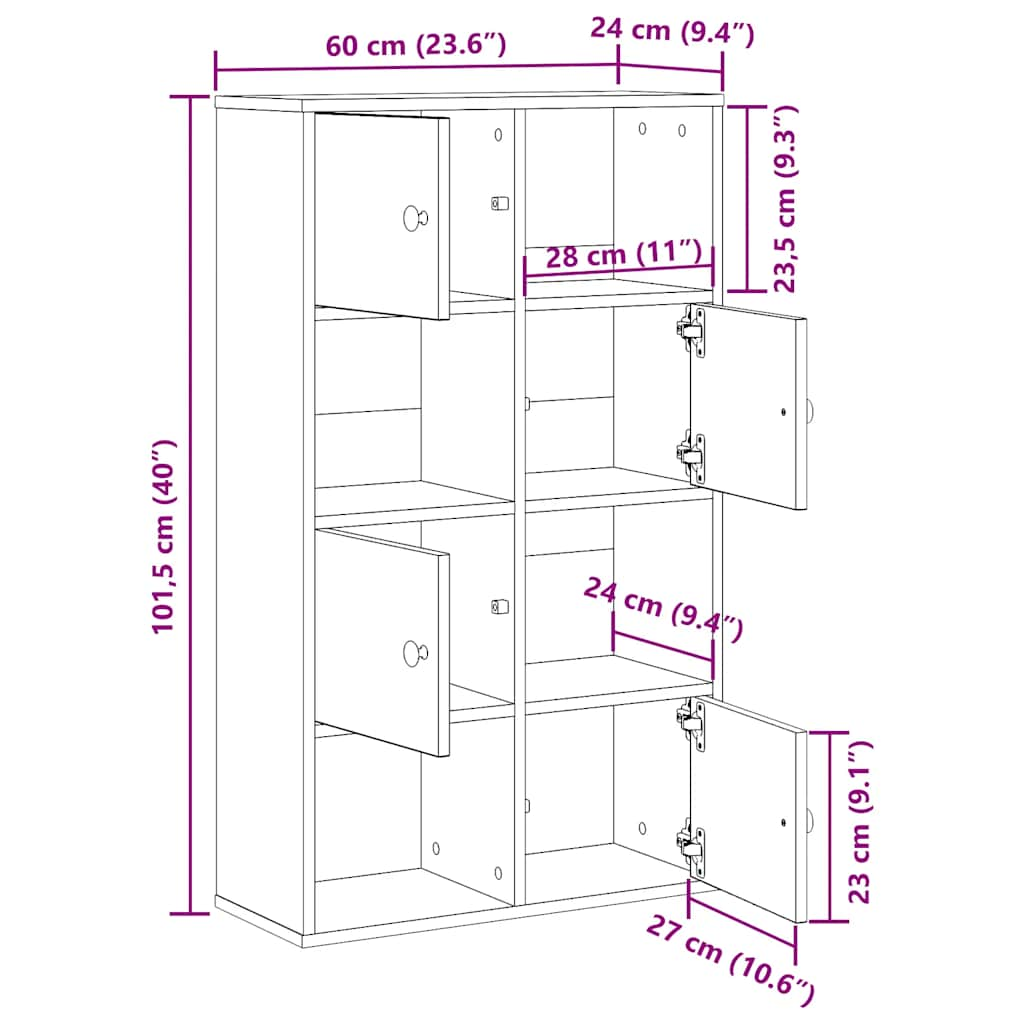 Bücherregal Weiß 60x24x101,5 cm Holzwerkstoff