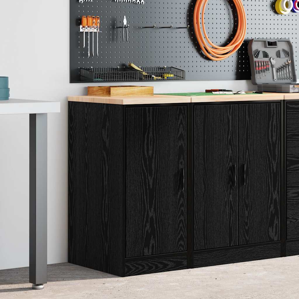 Garage Storage Cabinet Black Solid Pine