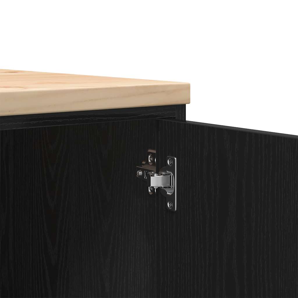 Garage Storage Cabinet Black Solid Pine