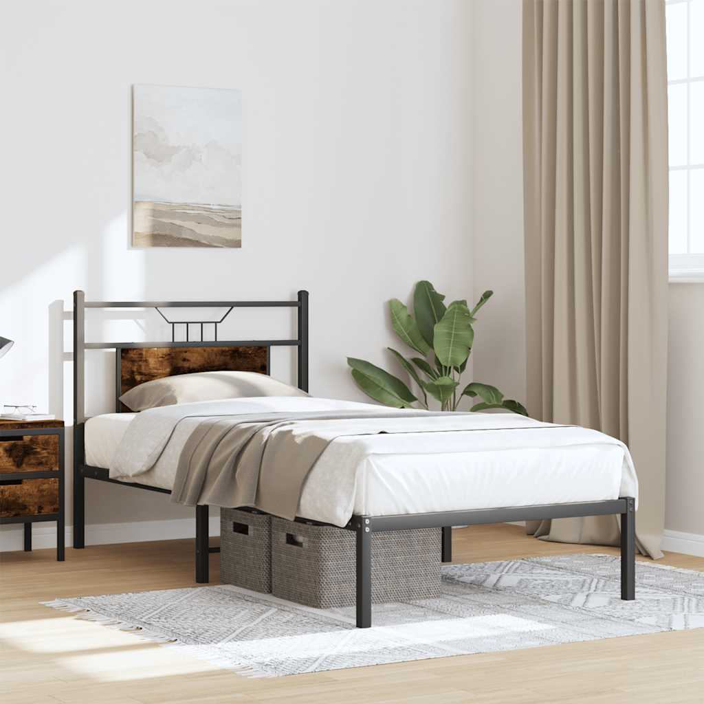 Bed frame without mattress smoked oak 75x190 cm wood material