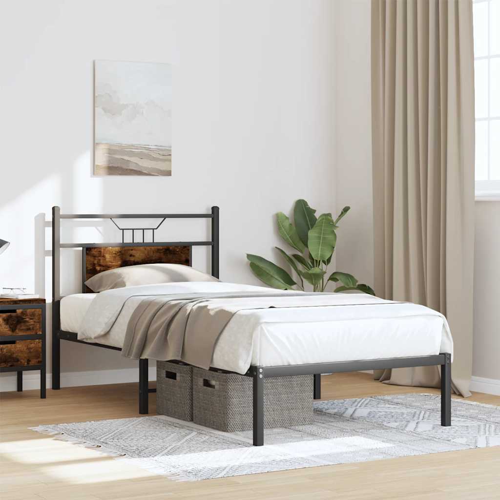 Bed frame without mattress smoked oak 80x200 cm wood material