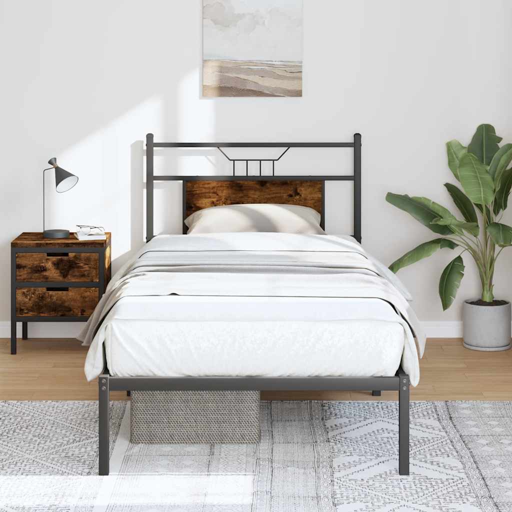 Bed frame without mattress smoked oak 90x190 cm wood material