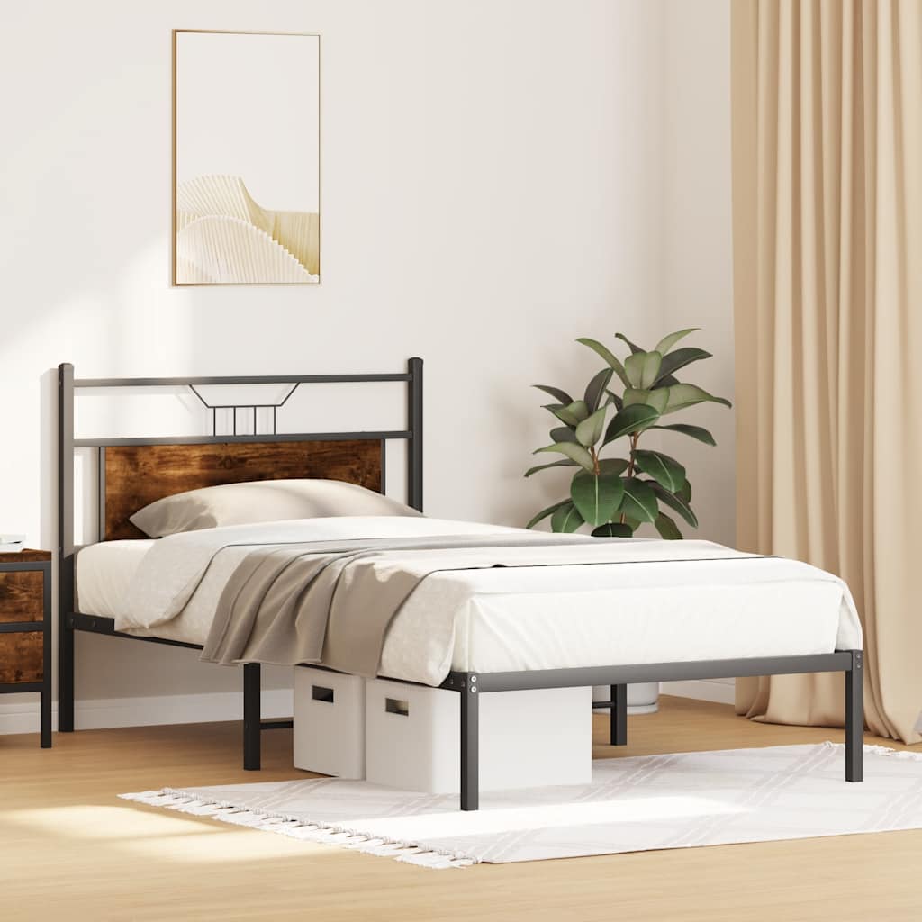 Bed frame without mattress smoked oak 100x200 cm wood material