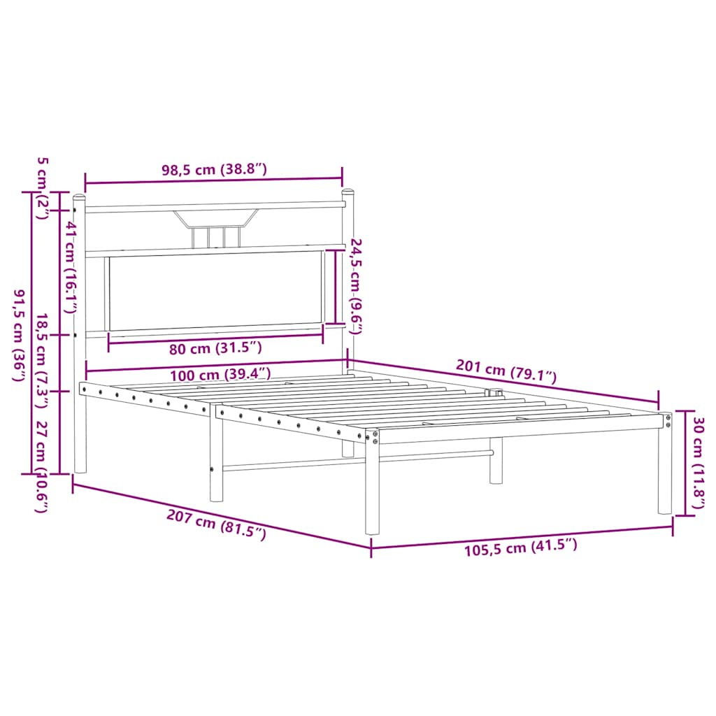 Bettgestell ohne Matratze Räuchereiche 100x200 cm Holzwerkstoff