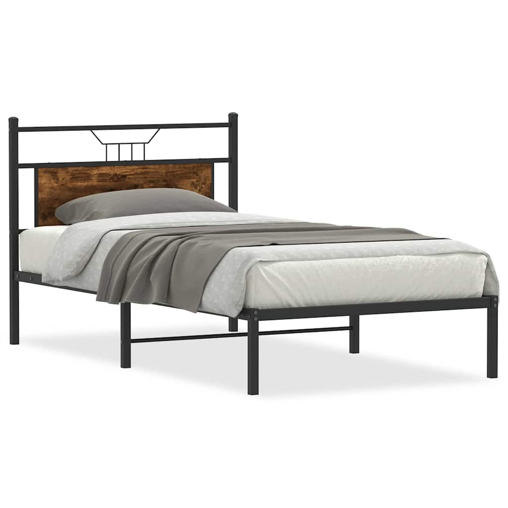 Bed frame without mattress smoked oak 107x203 cm wood material