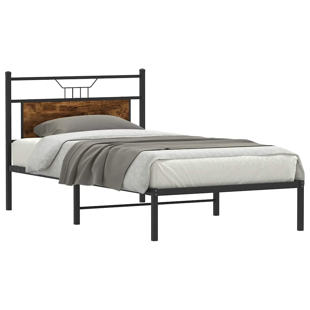 Bed frame without mattress smoked oak 107x203 cm wood material