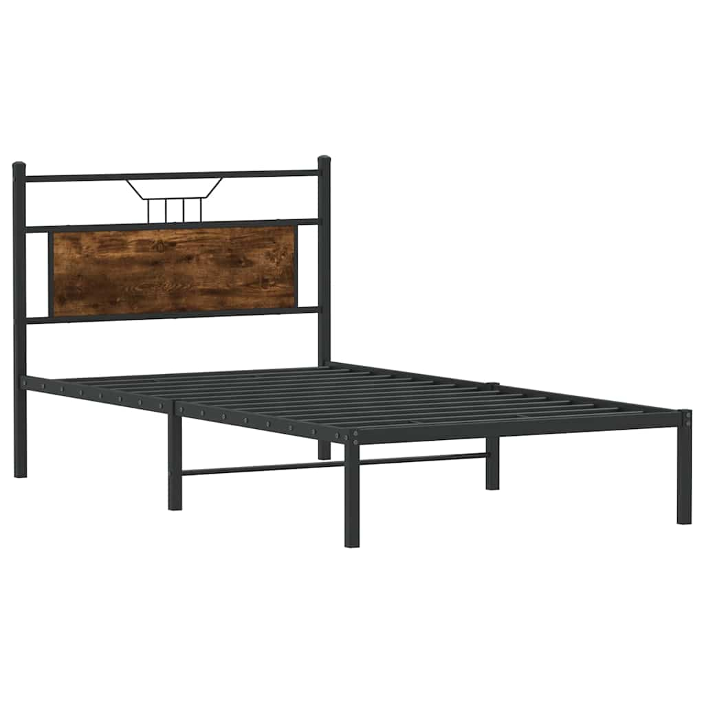 Bed frame without mattress smoked oak 107x203 cm wood material