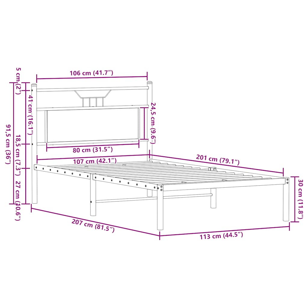 Bed frame without mattress smoked oak 107x203 cm wood material