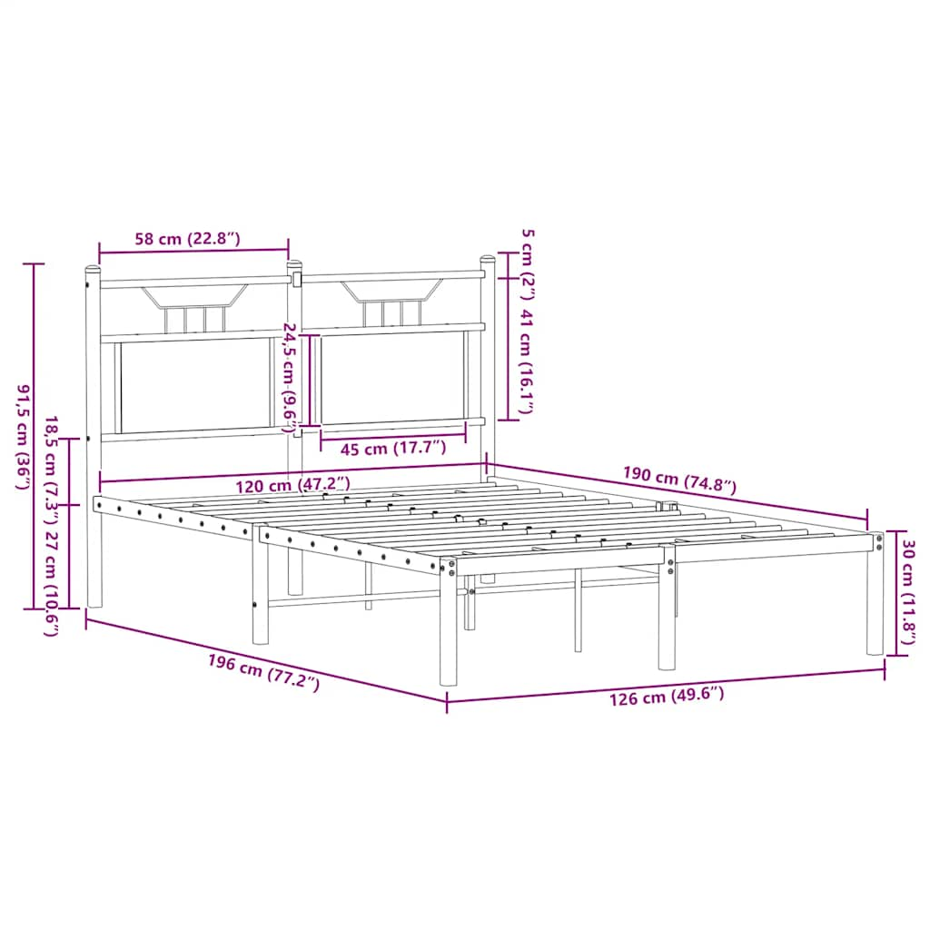 Bed frame without mattress smoked oak 120x190 cm wood material