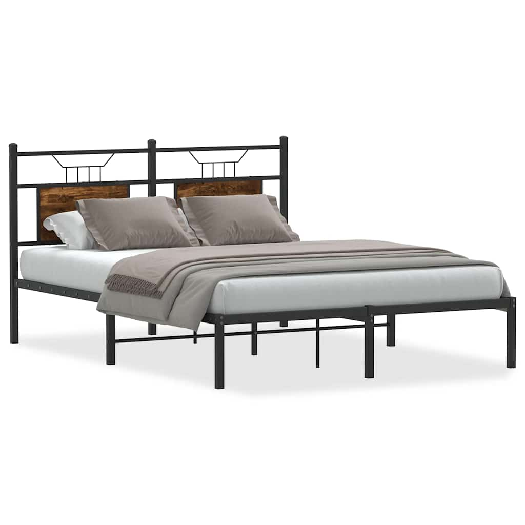 Bed frame without mattress smoked oak 137x190 cm wood material