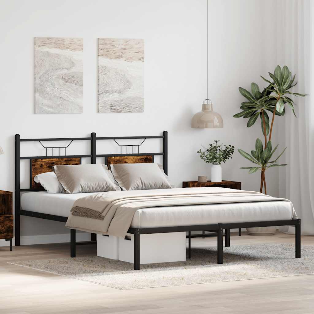 Bed frame without mattress smoked oak 137x190 cm wood material