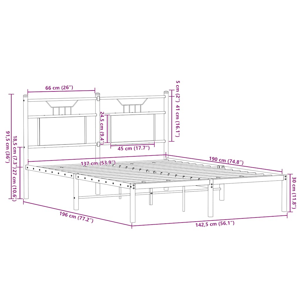 Bed frame without mattress smoked oak 137x190 cm wood material