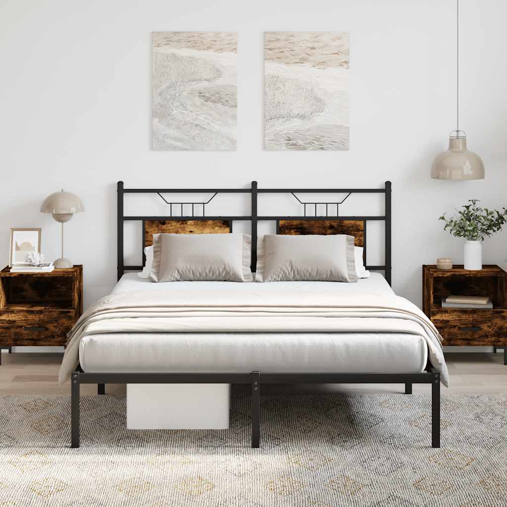 Bed frame without mattress smoked oak 137x190 cm wood material