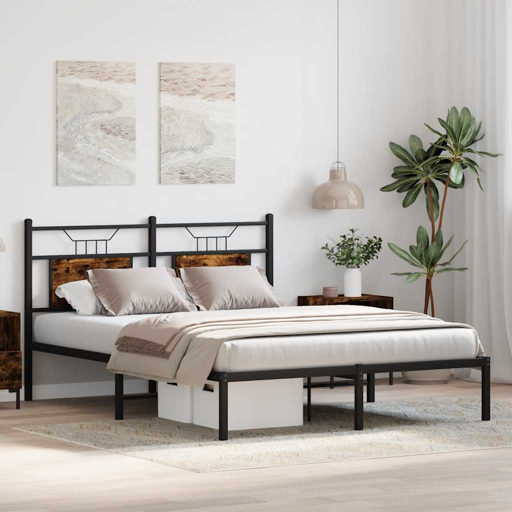 Bed frame without mattress smoked oak 140x190 cm wood material