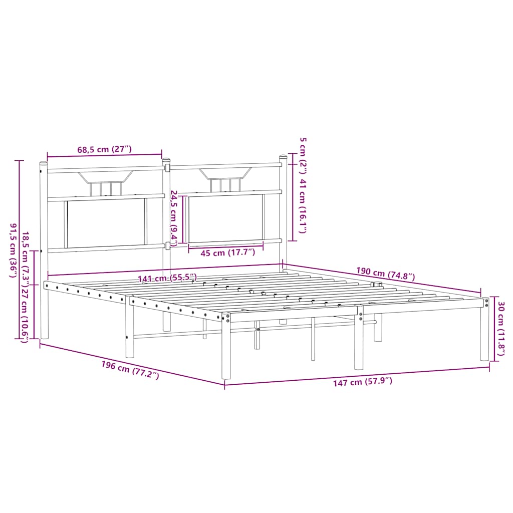 Bed frame without mattress smoked oak 140x190 cm wood material