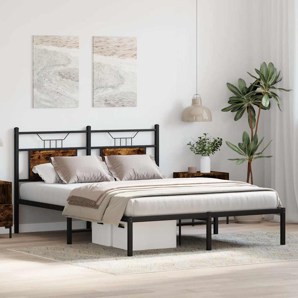 Bed frame without mattress smoked oak 140x200 cm wood material