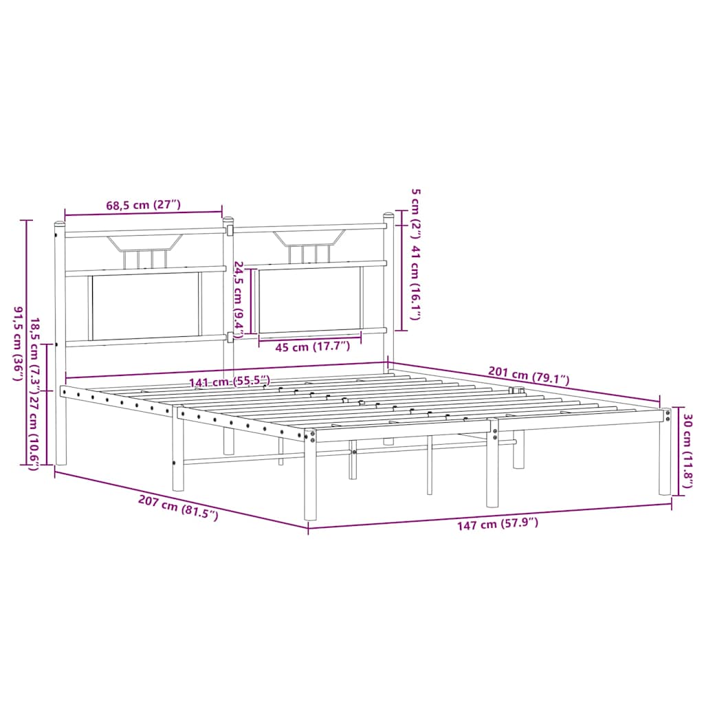 Bed frame without mattress smoked oak 140x200 cm wood material