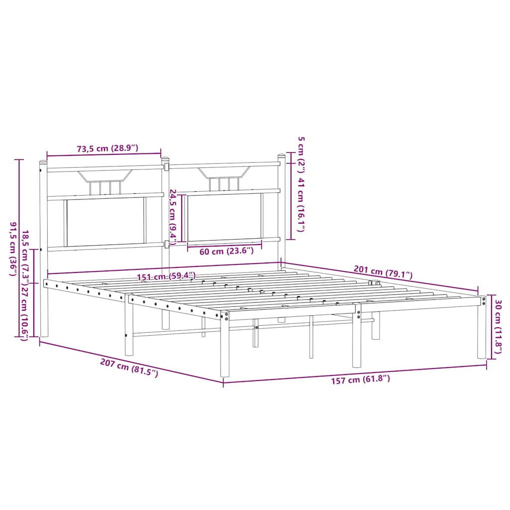 Bed frame without mattress smoked oak 150x200 cm wood material