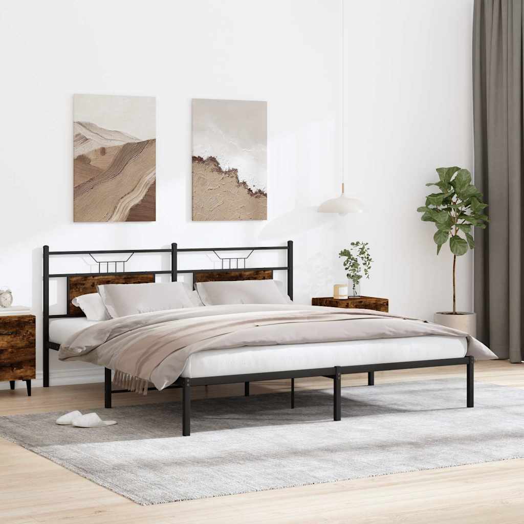 Bed frame without mattress smoked oak 160x200 cm wood material