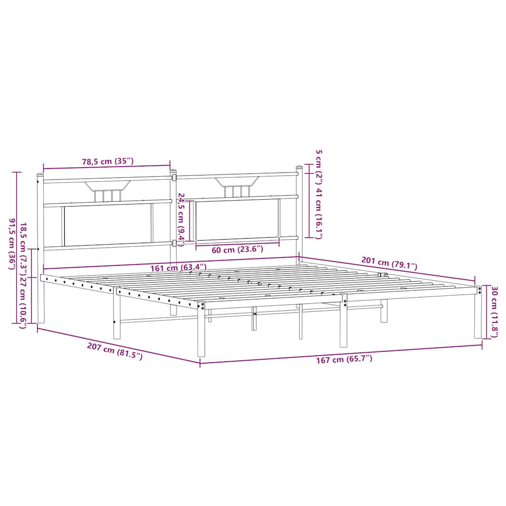 Bed frame without mattress smoked oak 160x200 cm wood material