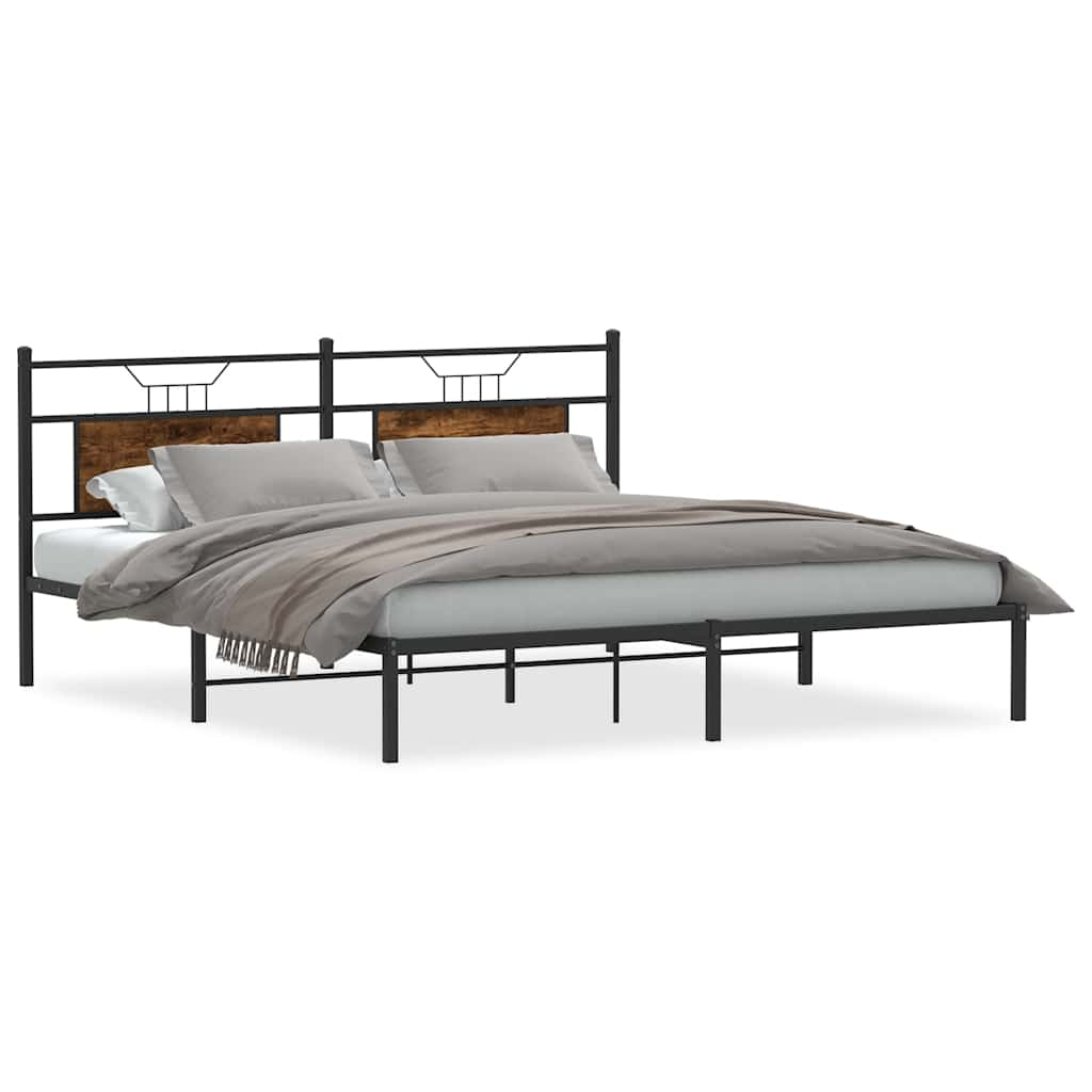 Bed frame without mattress smoked oak 183x203 cm wood material