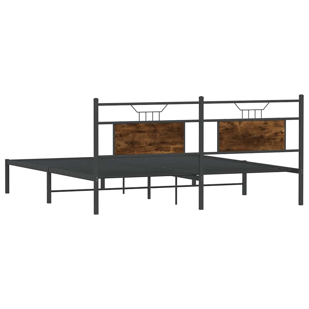 Bed frame without mattress smoked oak 183x203 cm wood material