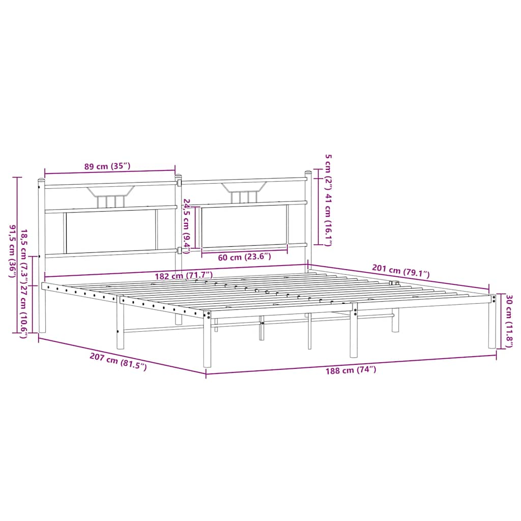 Bed frame without mattress smoked oak 183x203 cm wood material