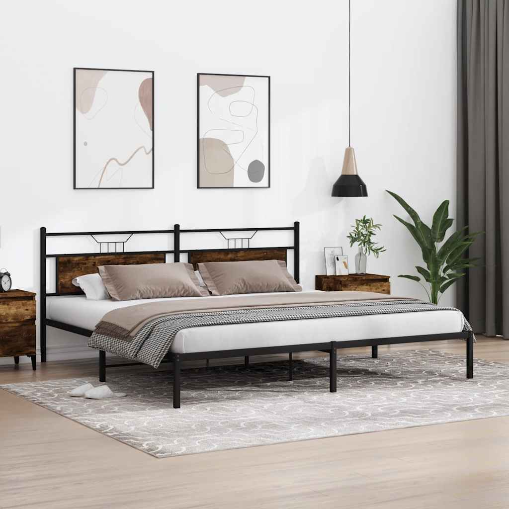 Bed frame without mattress smoked oak 193x203 cm wood material