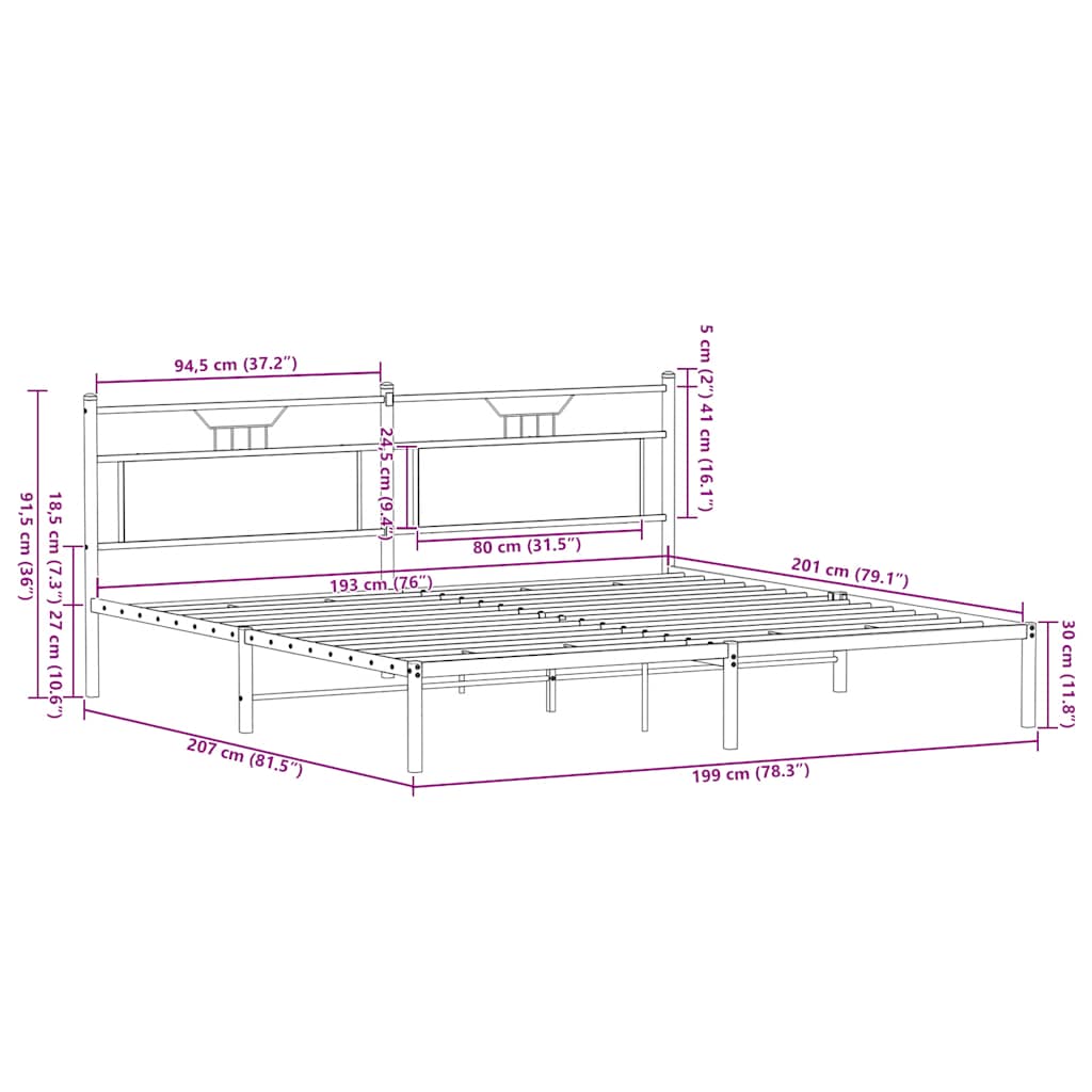 Bed frame without mattress smoked oak 193x203 cm wood material