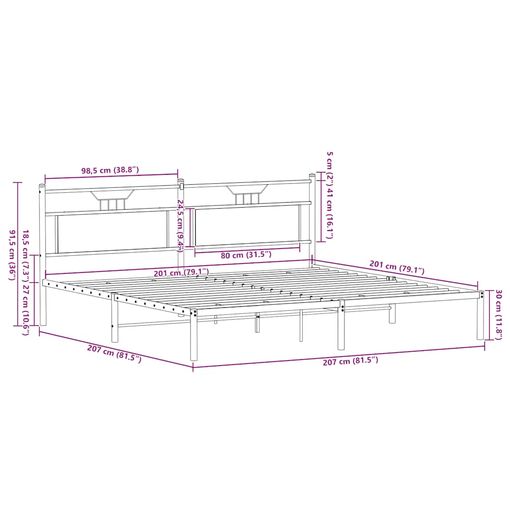 Bed frame without mattress smoked oak 200x200 cm wood material