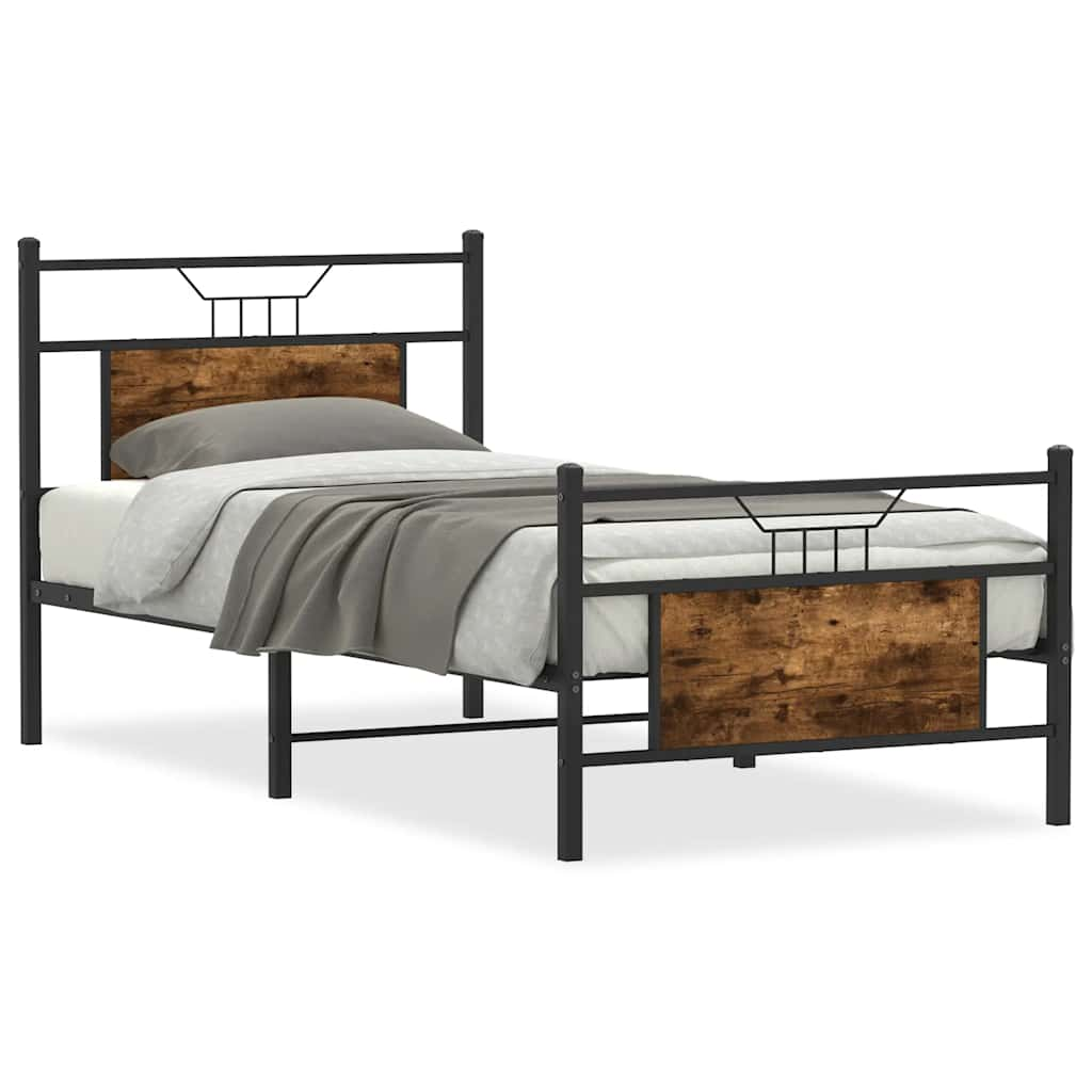 Bed frame without mattress smoked oak 75x190 cm wood material