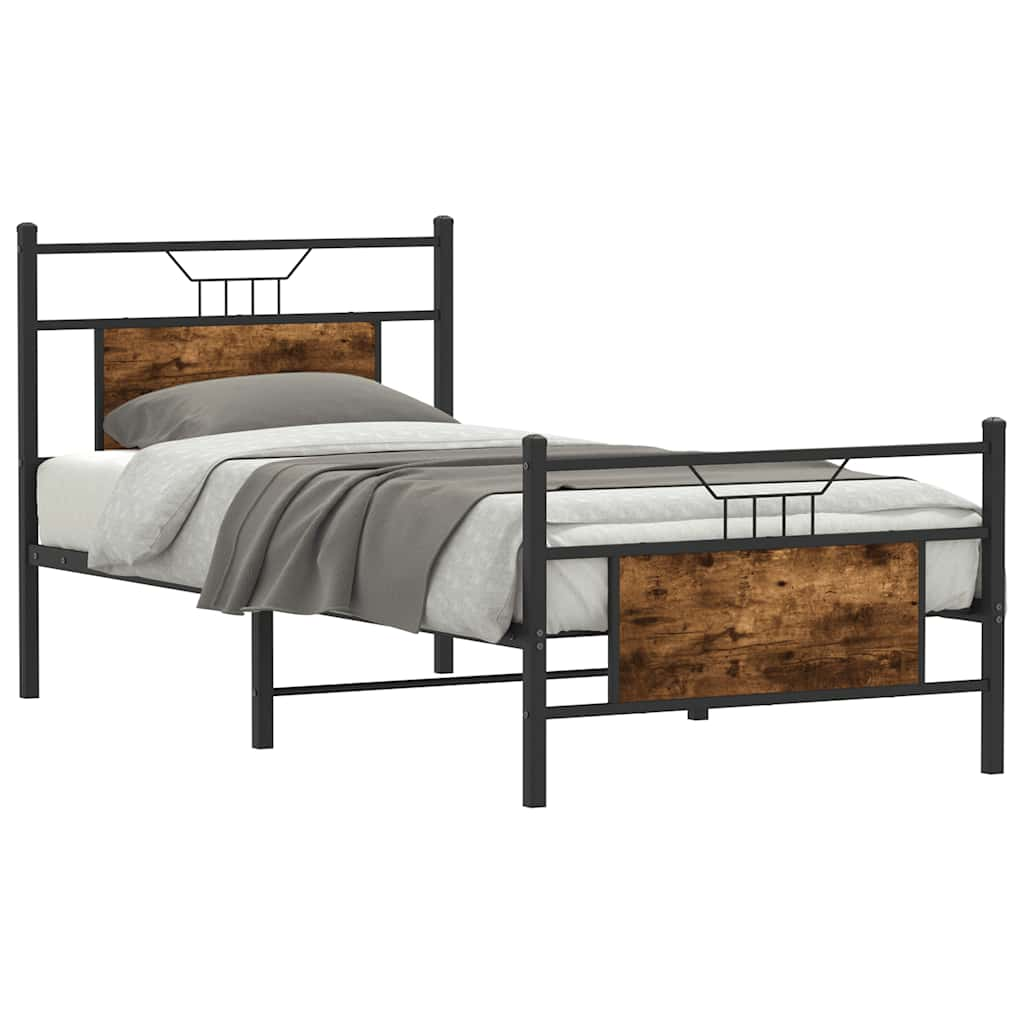 Bed frame without mattress smoked oak 75x190 cm wood material