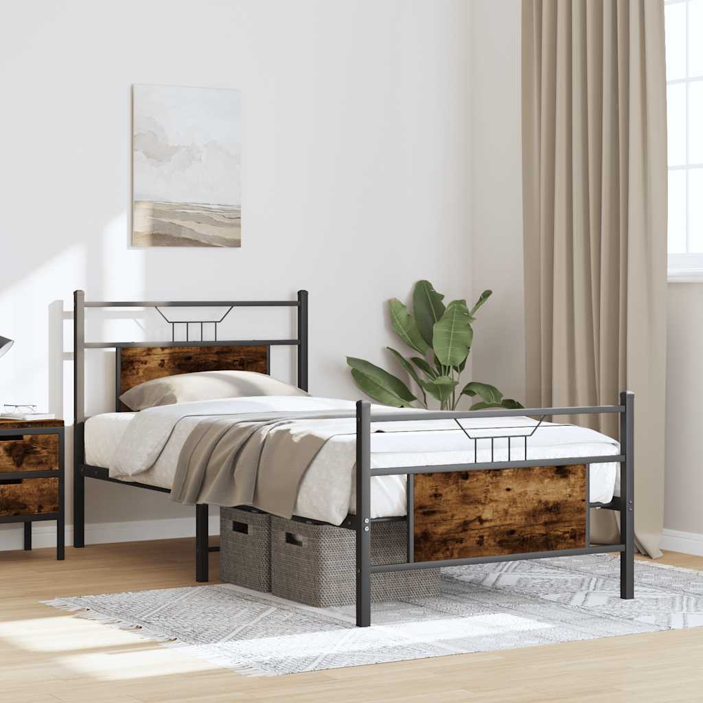 Bed frame without mattress smoked oak 75x190 cm wood material