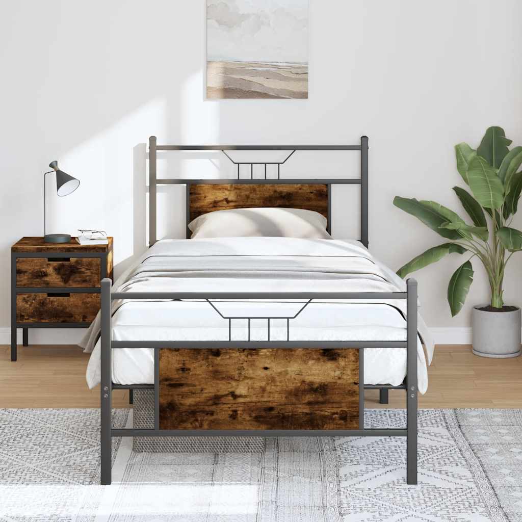 Bed frame without mattress smoked oak 75x190 cm wood material