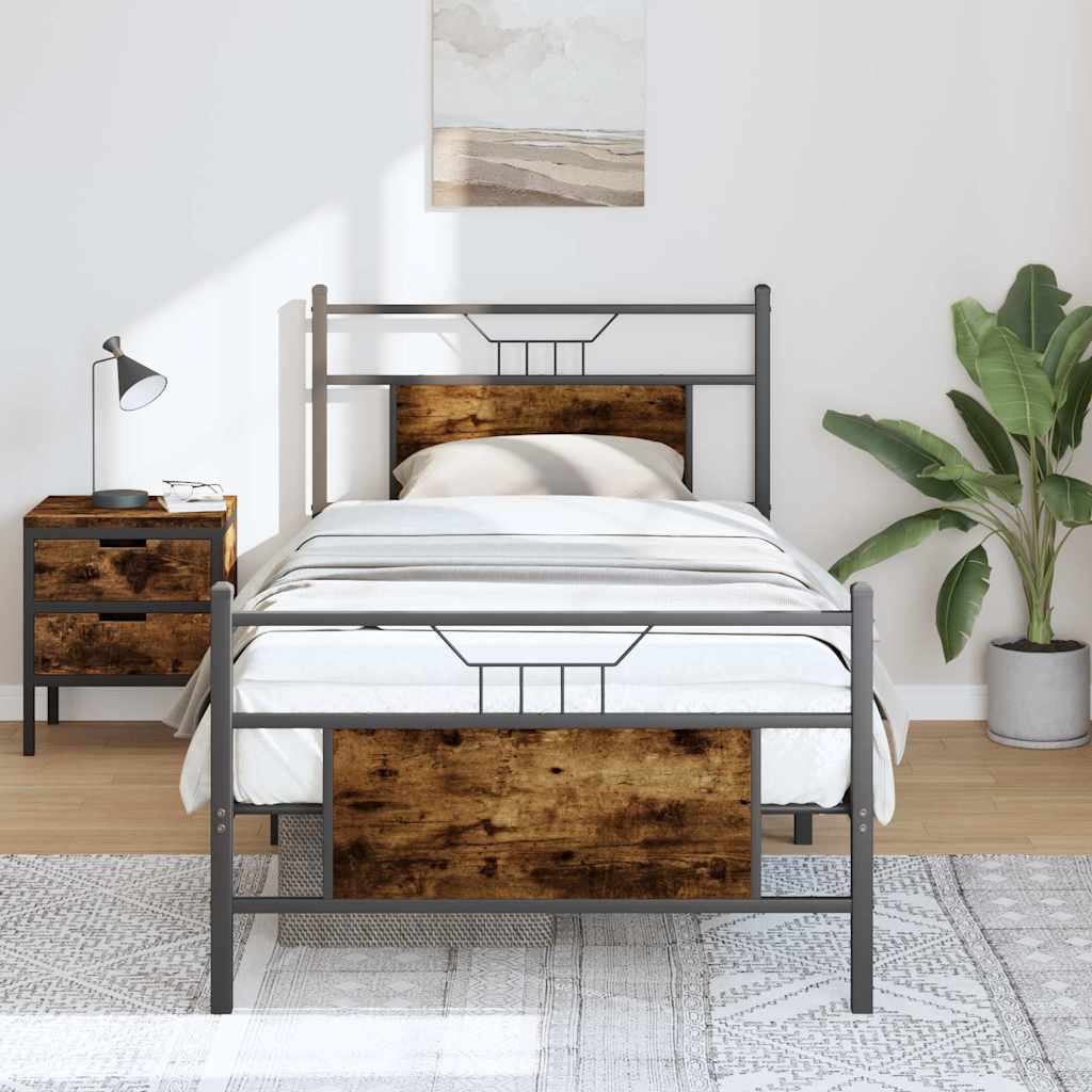 Bed frame without mattress smoked oak 80x200 cm wood material