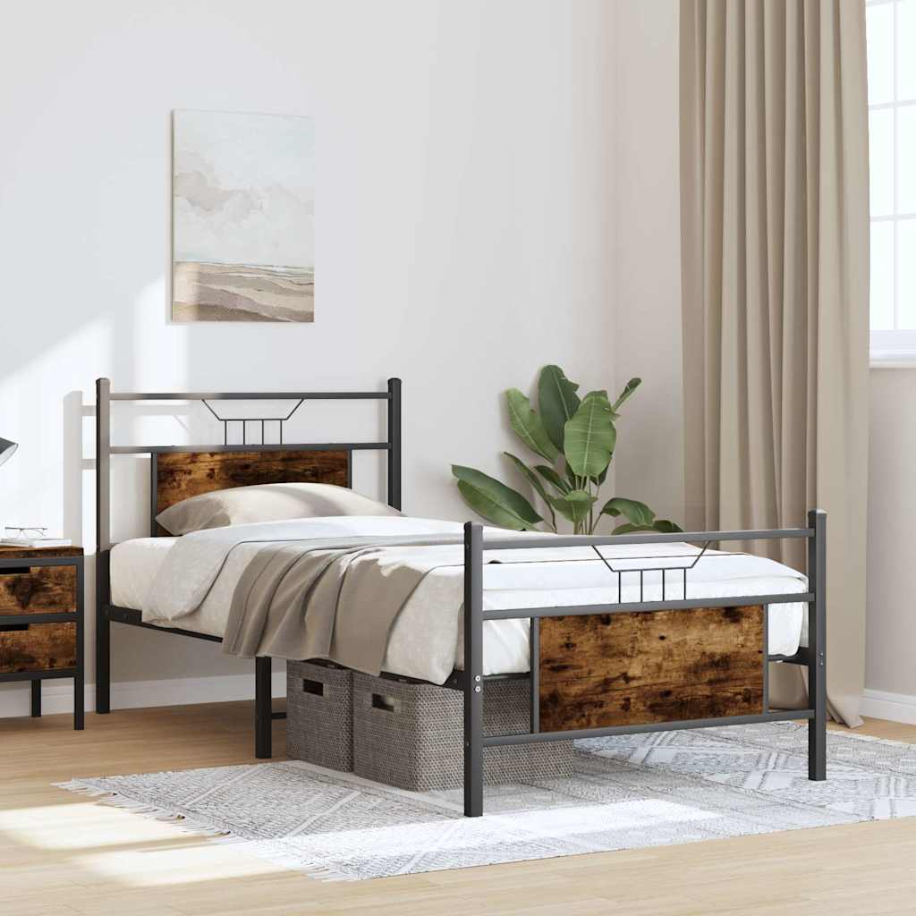 Bed frame without mattress smoked oak 90x200 cm wood material