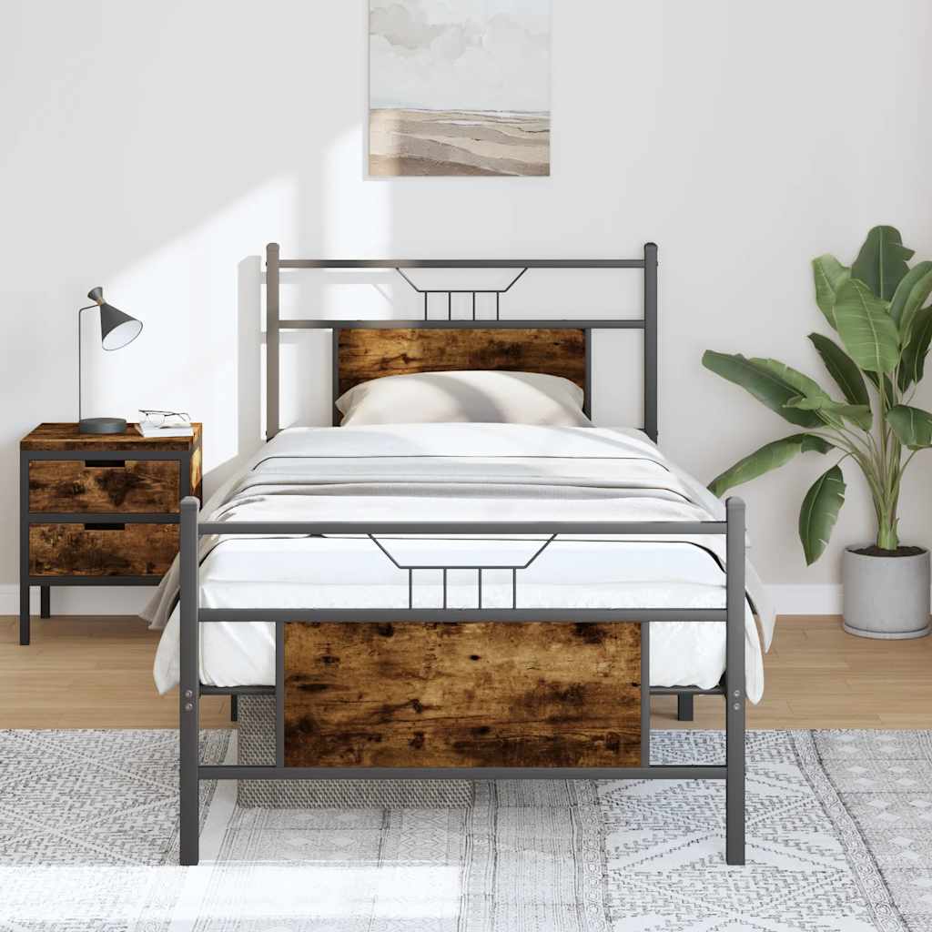 Bed frame without mattress smoked oak 90x200 cm wood material