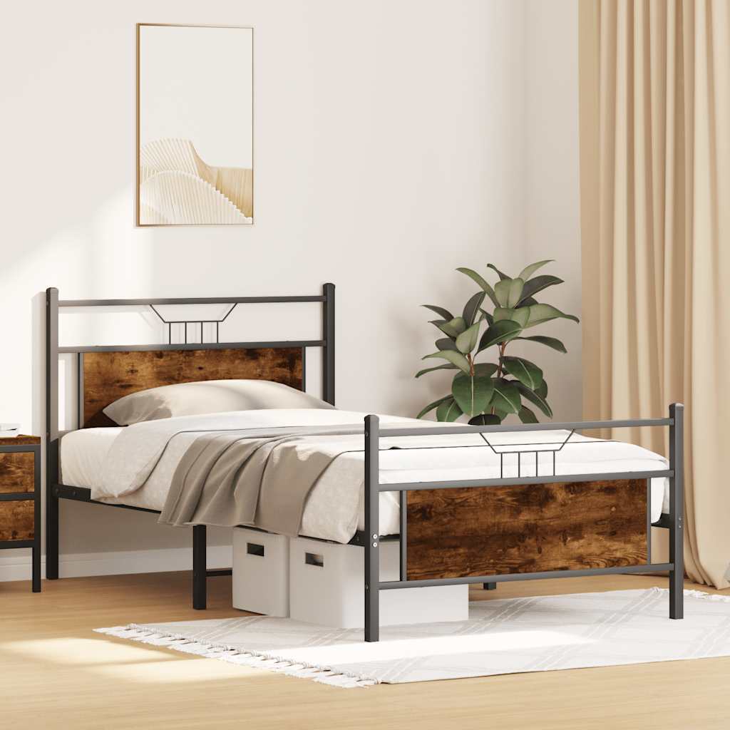 Bed frame without mattress smoked oak 100x190 cm wood material