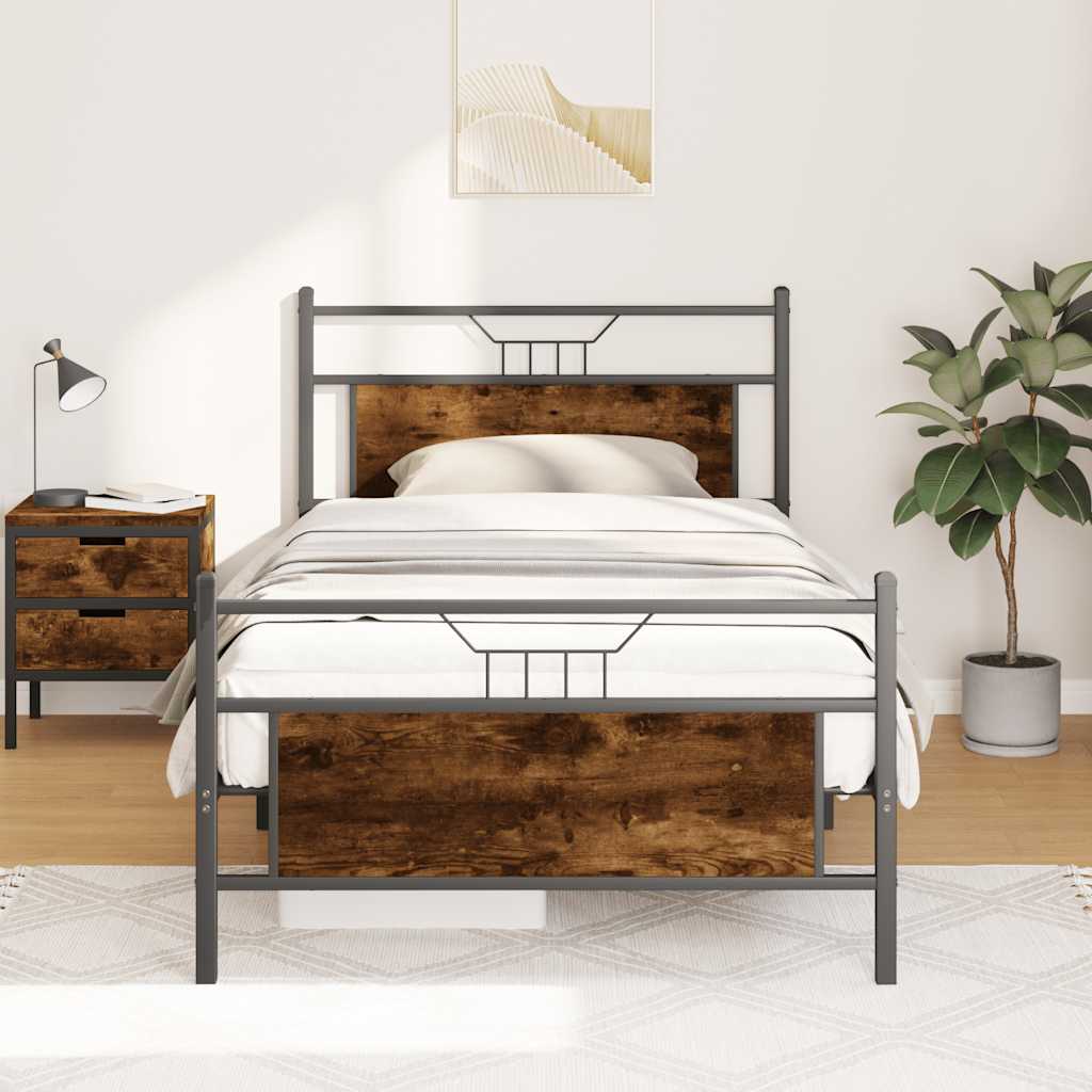 Bed frame without mattress smoked oak 100x190 cm wood material