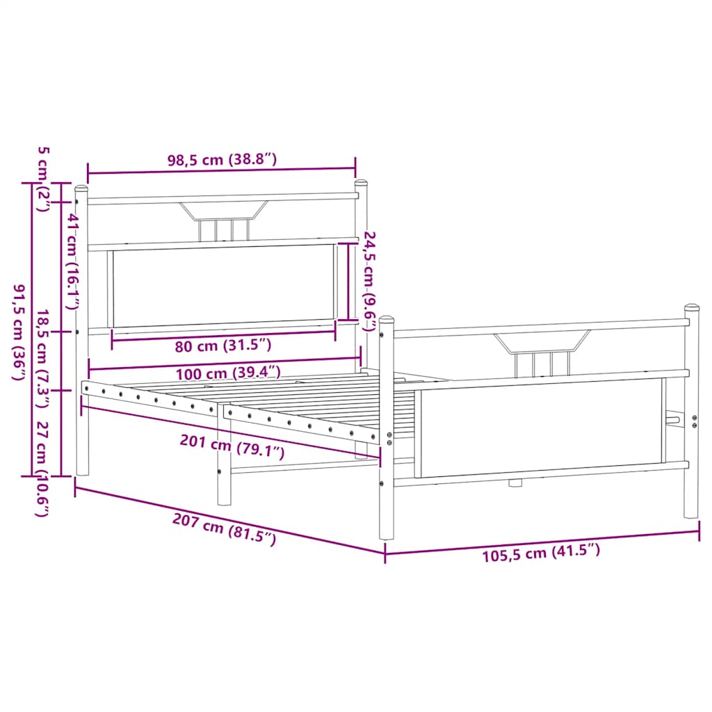 Bed frame without mattress smoked oak 100x200 cm wood material