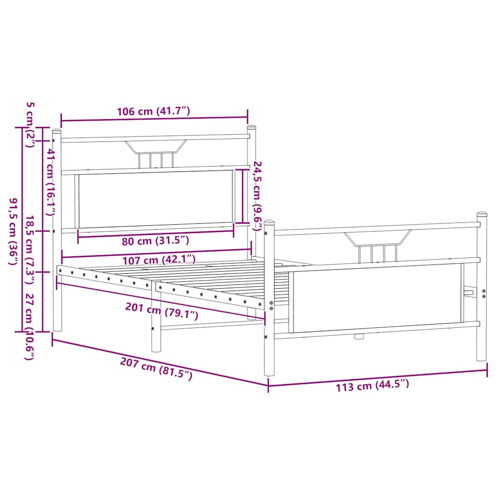 Bettgestell ohne Matratze Räuchereiche 107x203 cm Holzwerkstoff