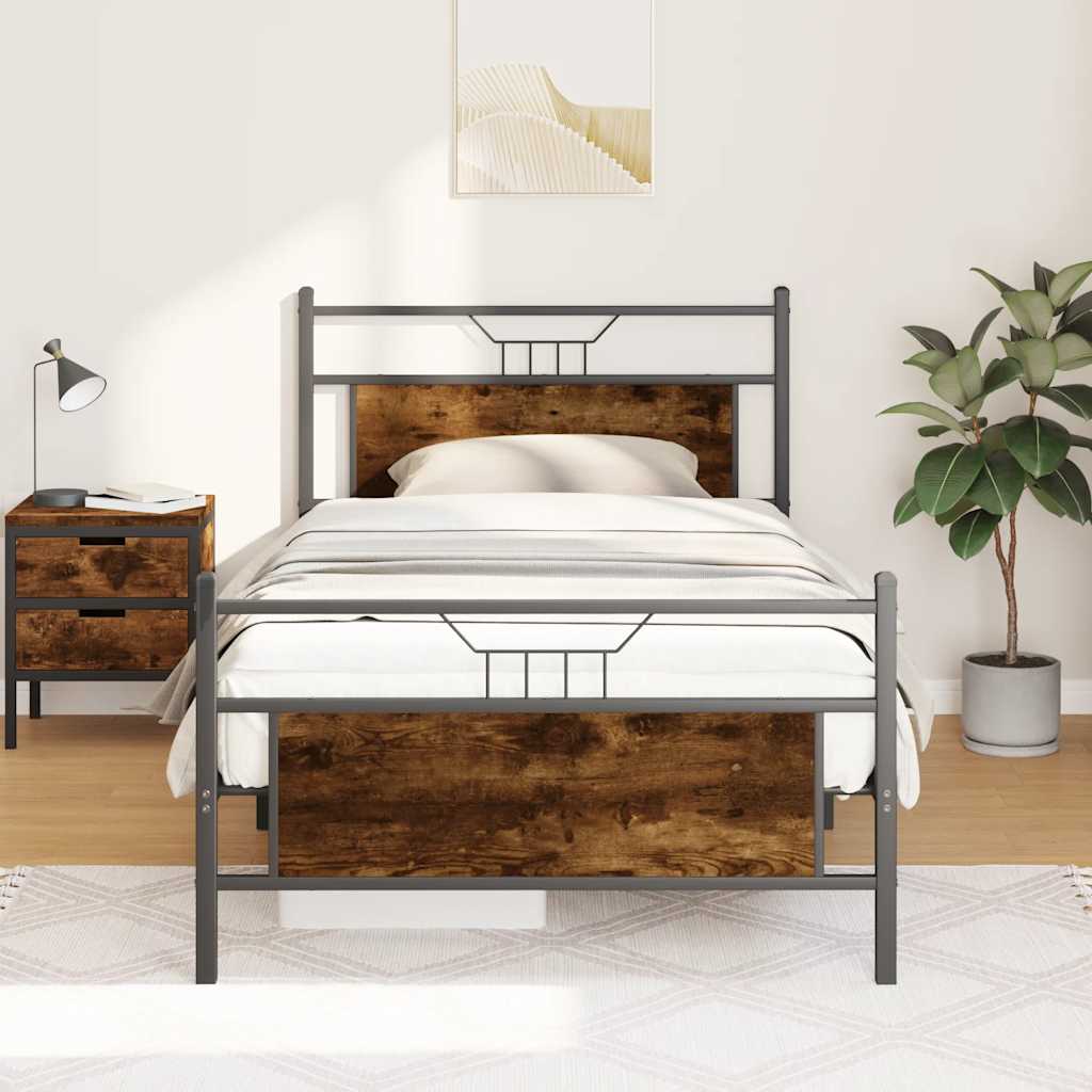 Bed frame without mattress smoked oak 107x203 cm wood material