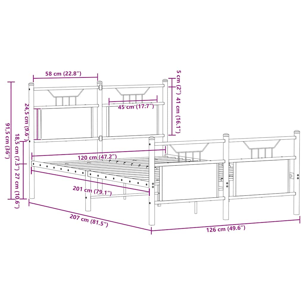 Bed frame without mattress smoked oak 120x200 cm wood material