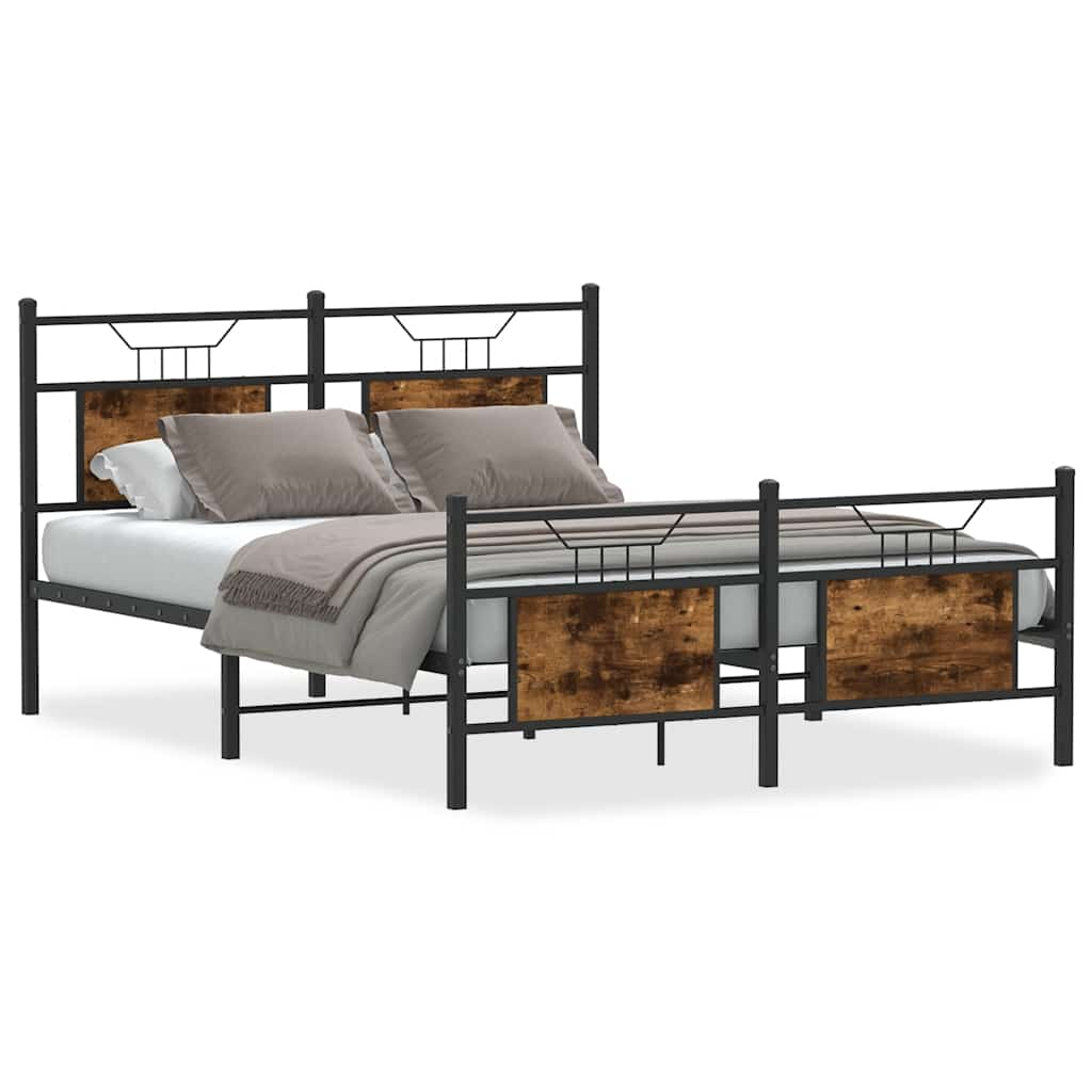 Bed frame without mattress smoked oak 137x190 cm wood material