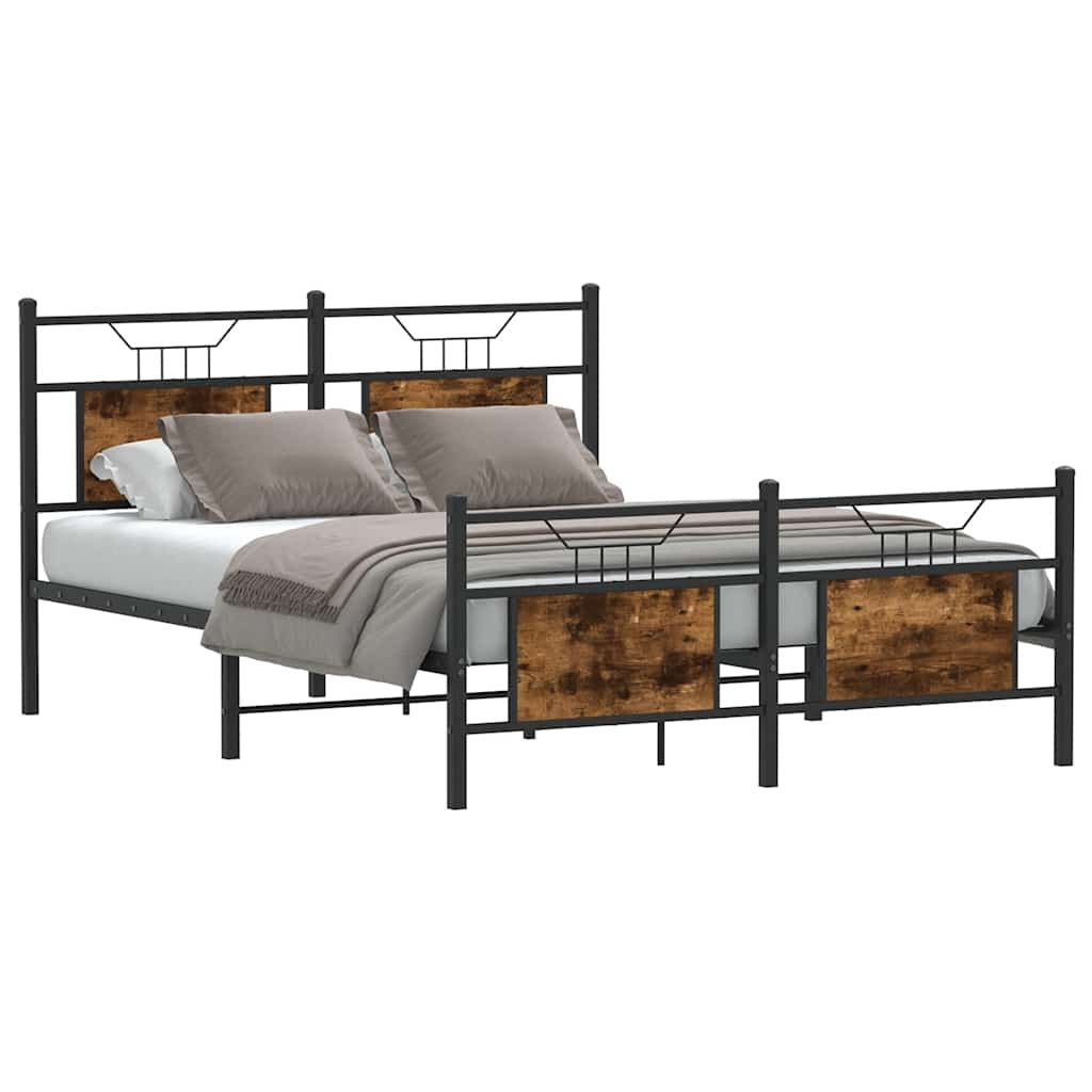 Bed frame without mattress smoked oak 137x190 cm wood material