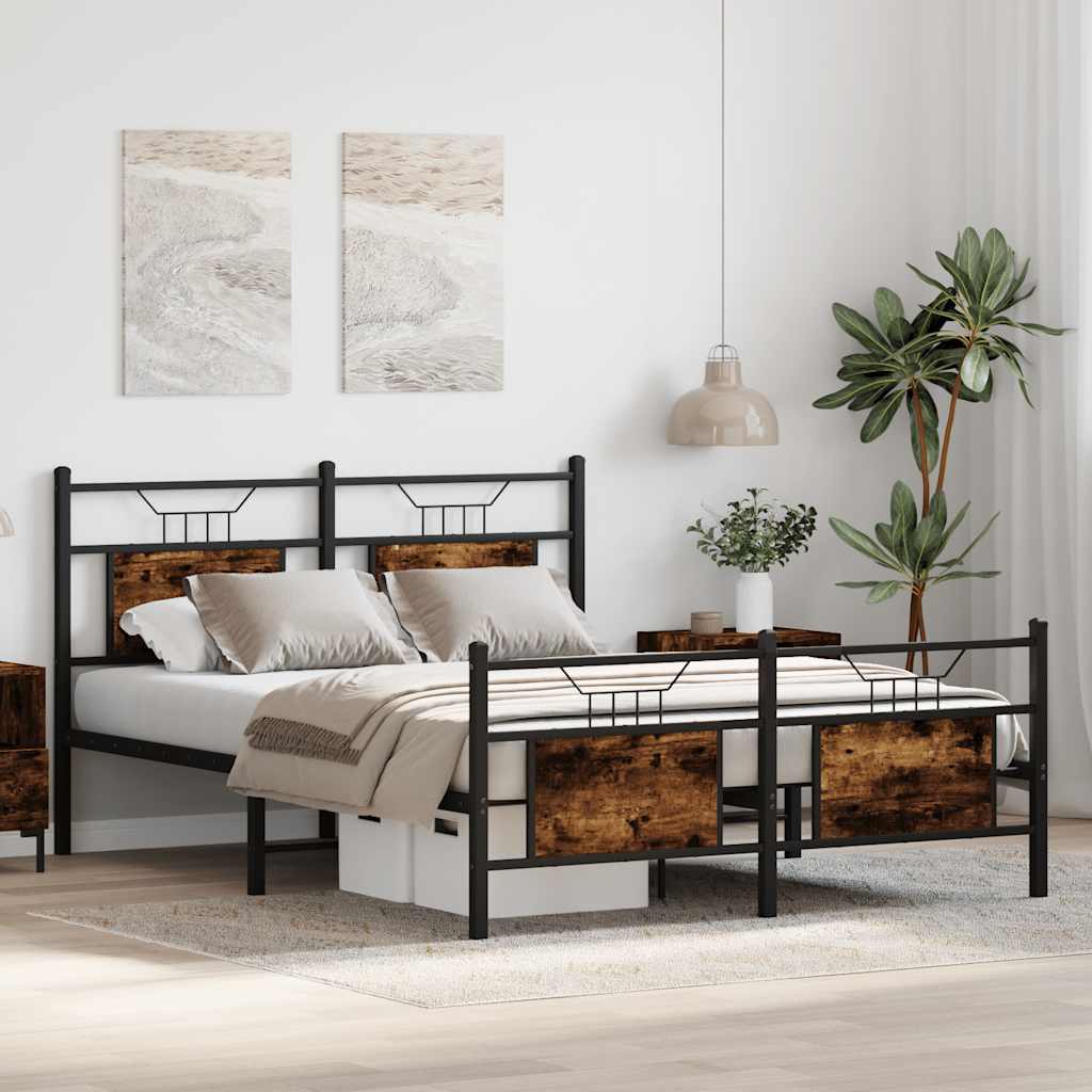 Bed frame without mattress smoked oak 137x190 cm wood material