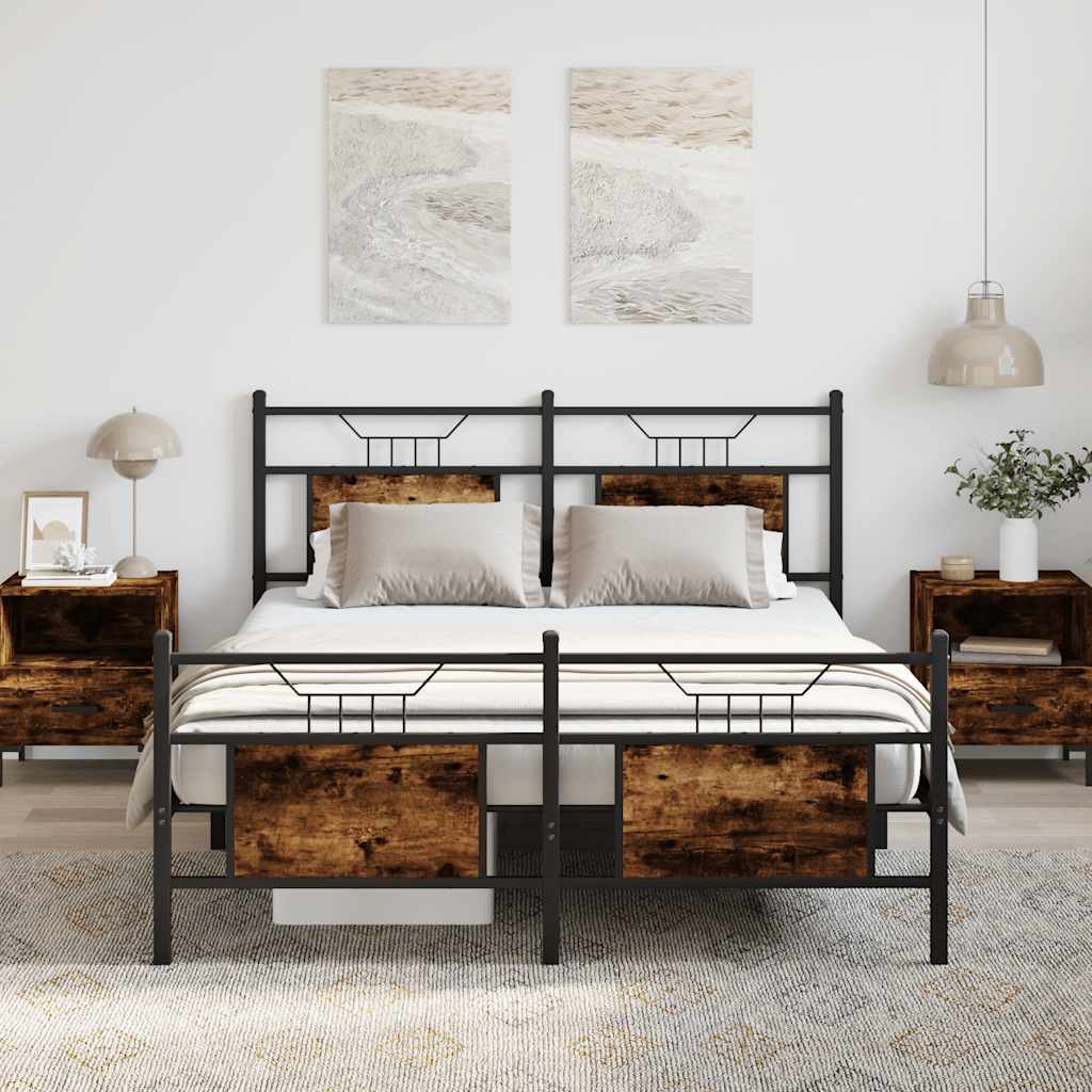 Bed frame without mattress smoked oak 137x190 cm wood material