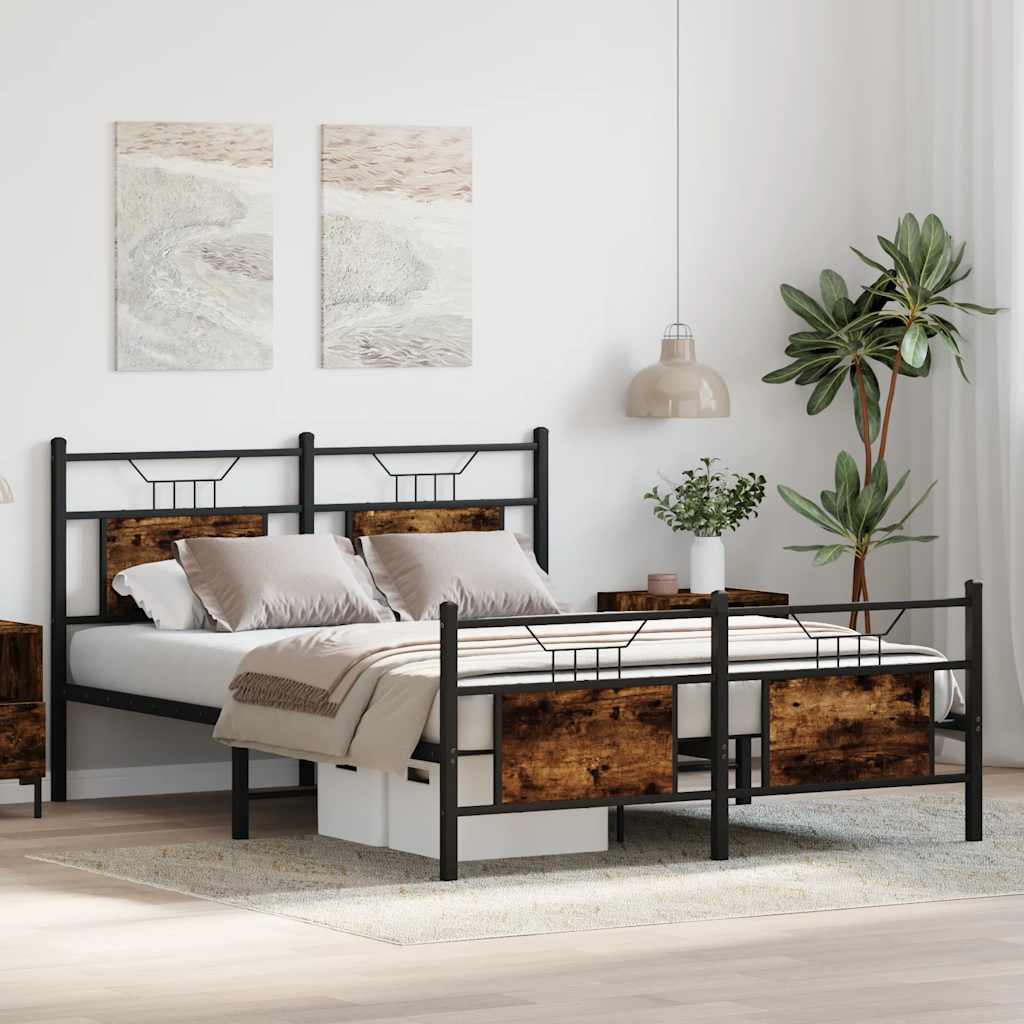 Bed frame without mattress smoked oak 140x200 cm wood material