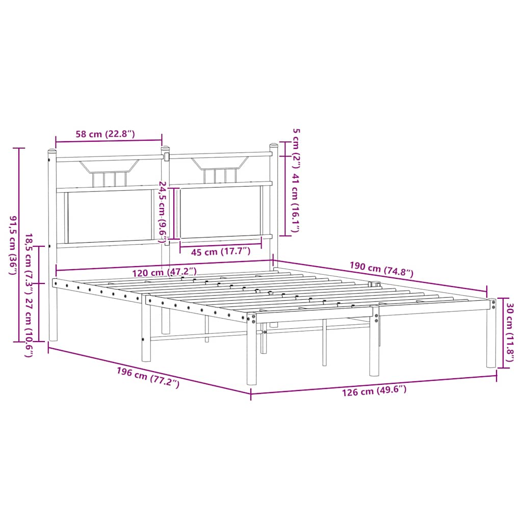 Bettgestell ohne Matratze Sonoma-Eiche 120x190 cm Holzwerkstoff